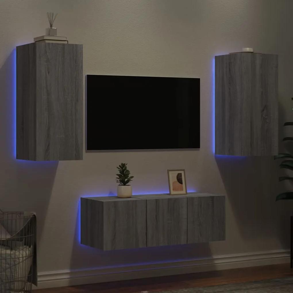 4 pcs móveis parede p/ TV c/ LEDs deriv. madeira cinza sonoma