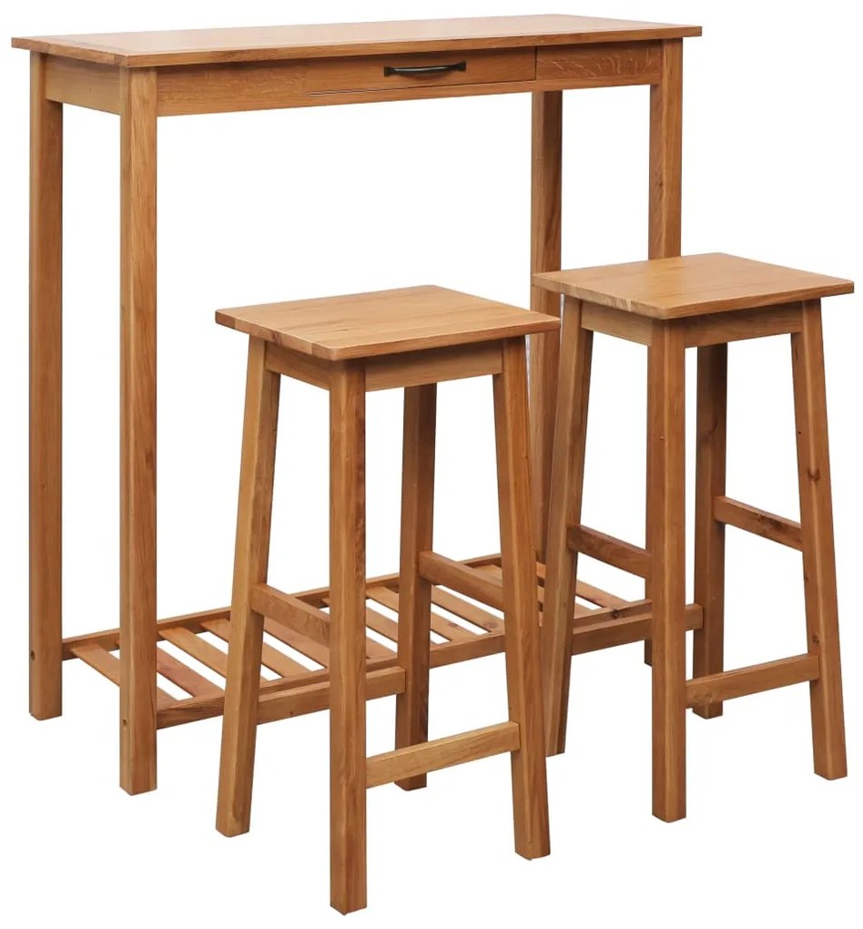 vidaXL 3 pcs conjunto de bar em madeira de carvalho maciça