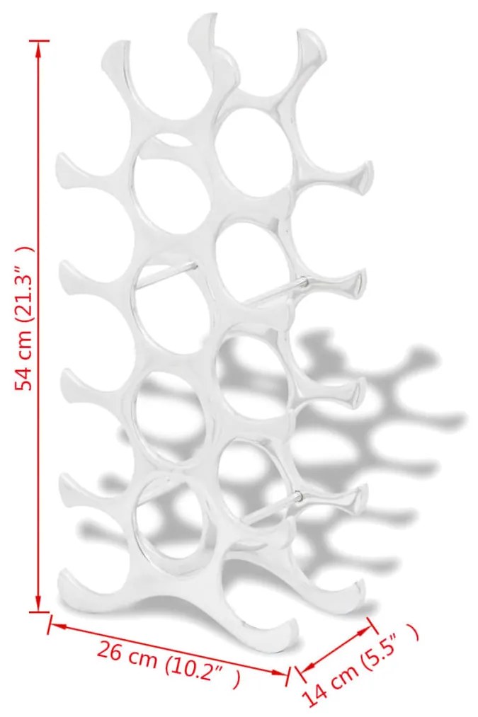 Garrafeira/suporte de alumínio para 15 garrafas, prateado