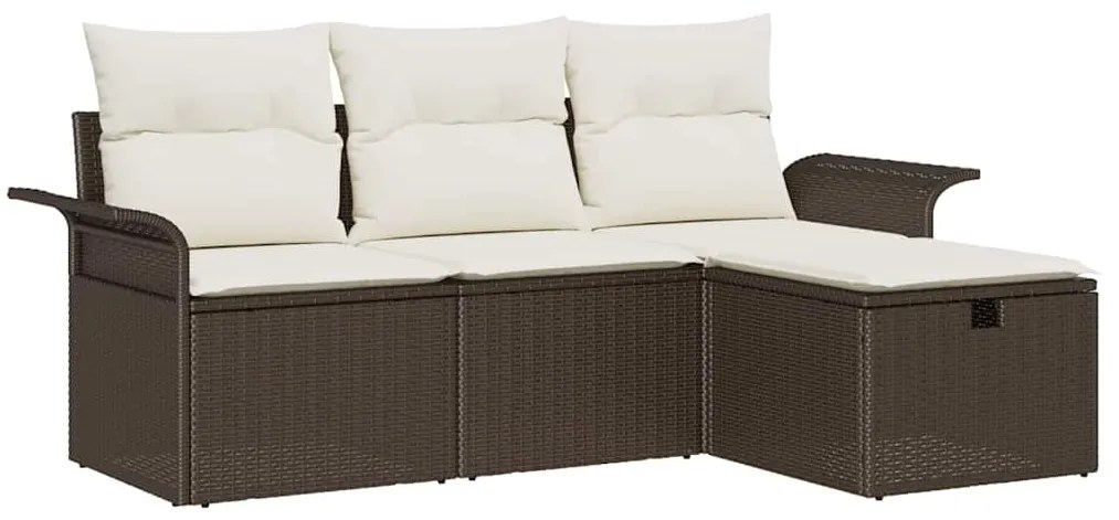 Conjunto de Sofá para Jardim de 4 Peças com Almofadas Castanho Polirat