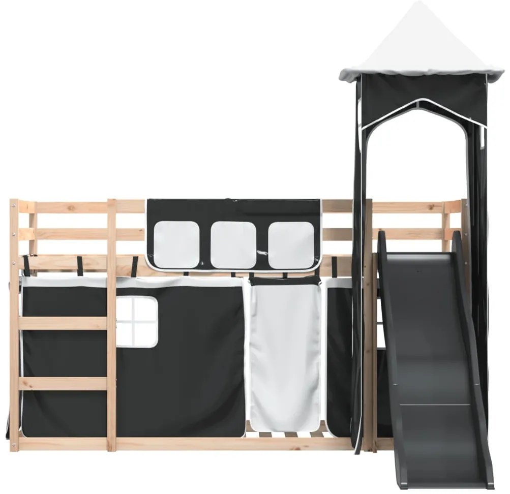 Beliche com escorrega e cortinas 80x200 cm branco e preto