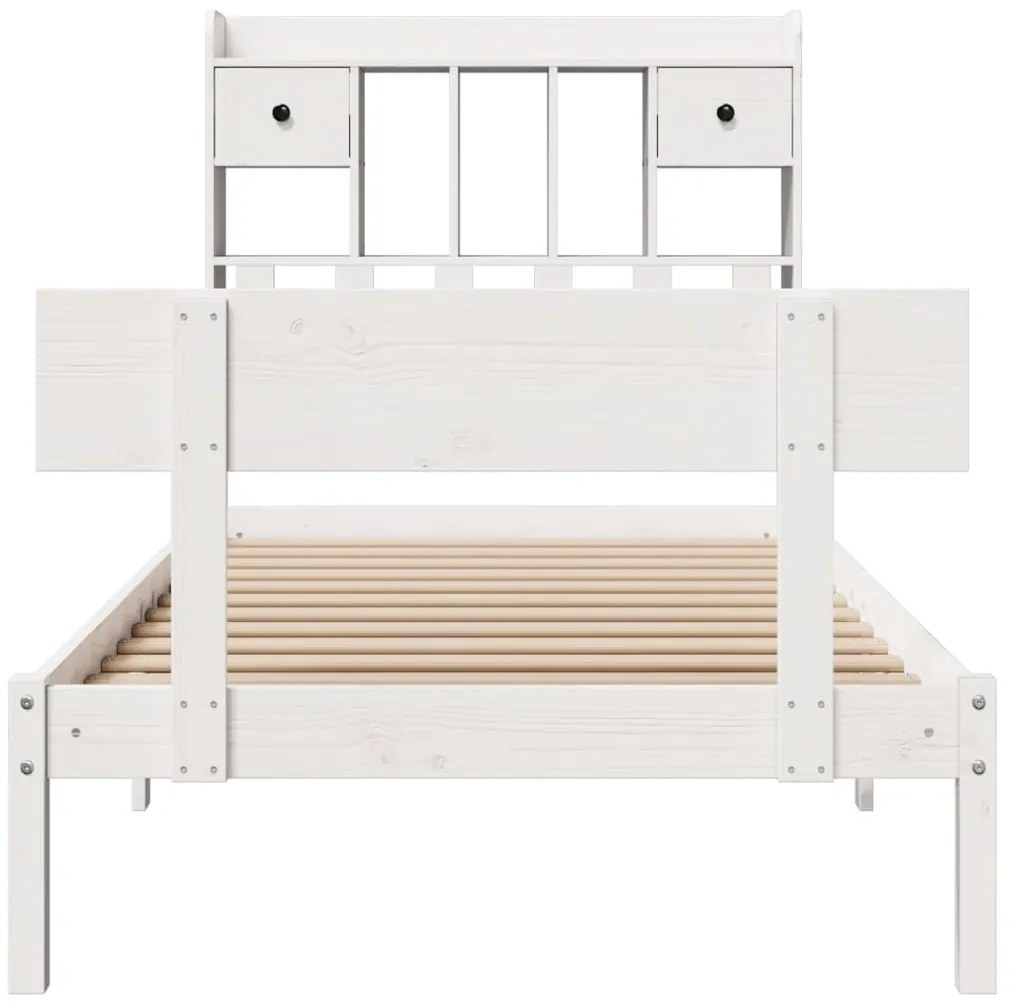 Cama com estante sem colchão 100x200 cm pinho maciço branco