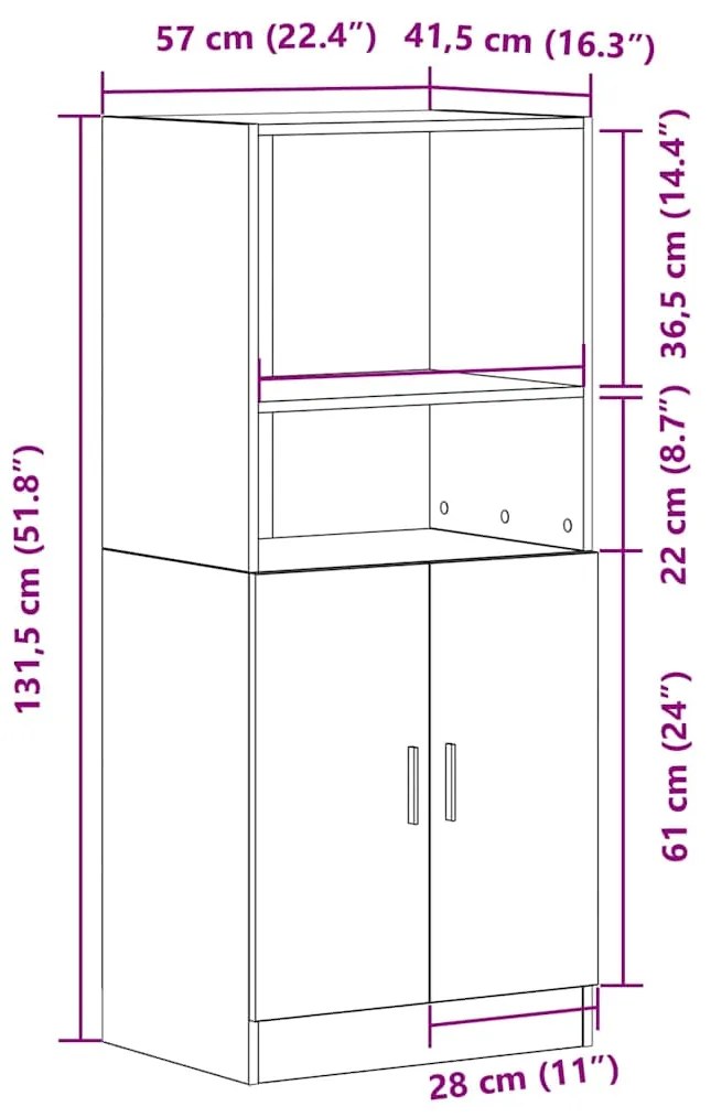 Armário cozinha 57x41,5x131,5 cm derivados madeira sonoma cinza