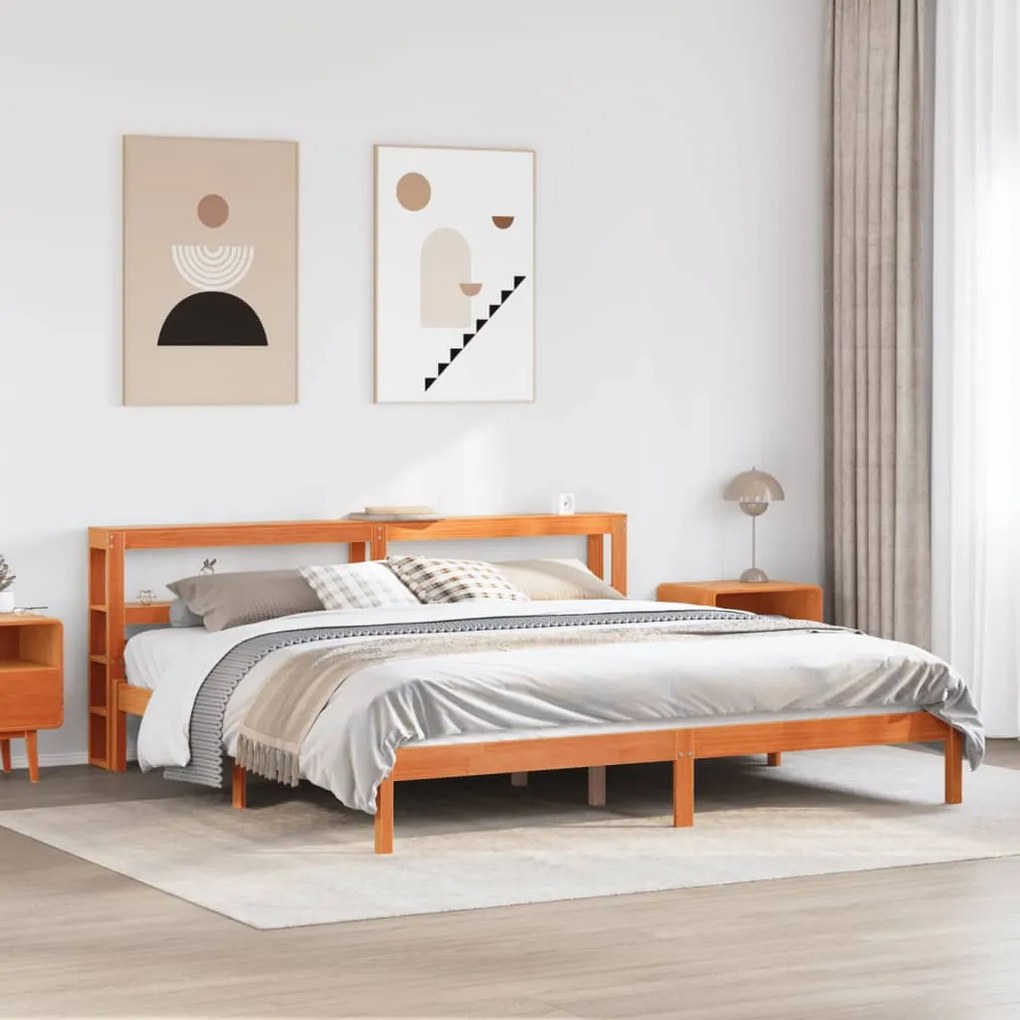 vidaXL Estrutura cama c/ cabeceira 200x200cm pinho maciço castanho-mel