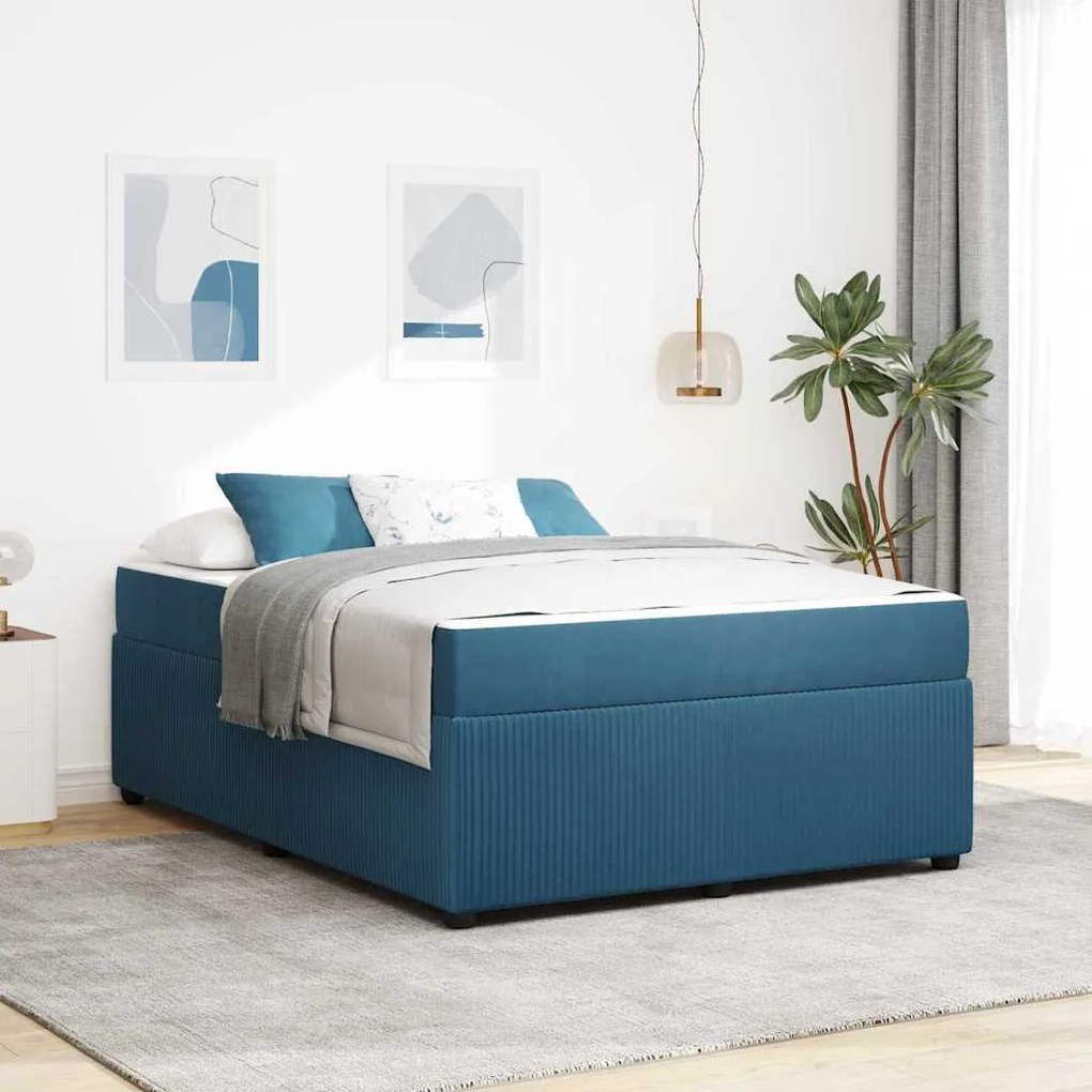 vidaXL Estrutura da Cama com colchão Azul 160 x 200 cm tecido