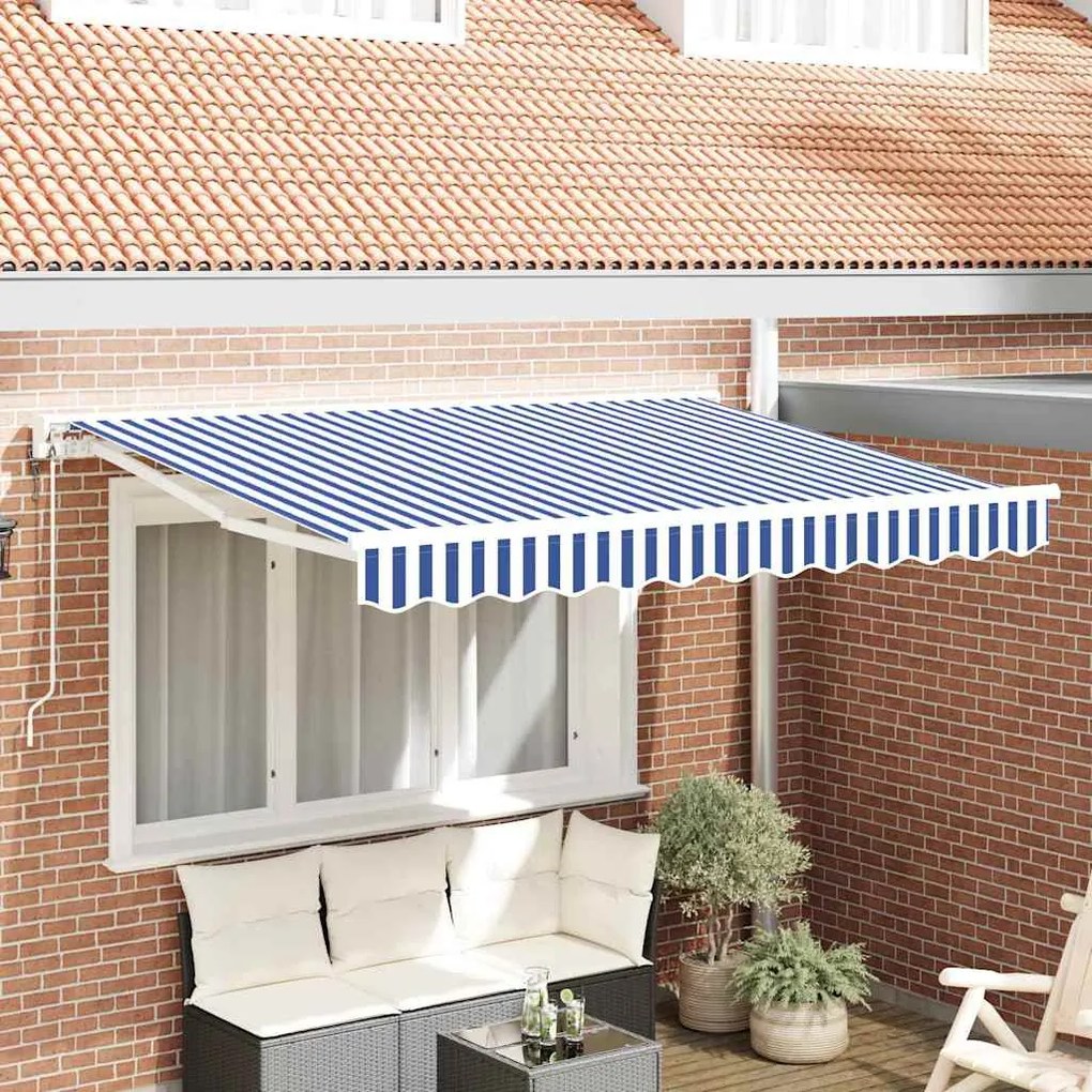 vidaXL Toldo Retrátil Azul e Branco 300 x 200 cm Poliéster e Metal