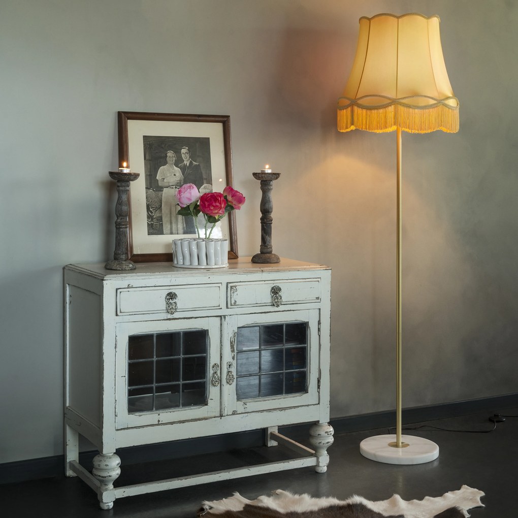Candeeiro de pé retro em latão com abajur Granny dourado 45 cm - Kaso