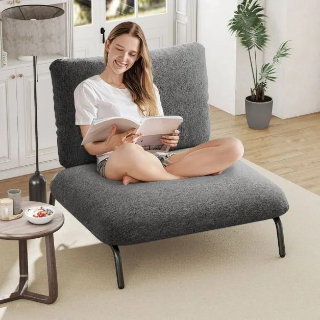 Poltrona d tamanho grande confortável para sala de estar com assento extra largo e profundo Bolso de armazenamento Estrutura metálica cinzenta