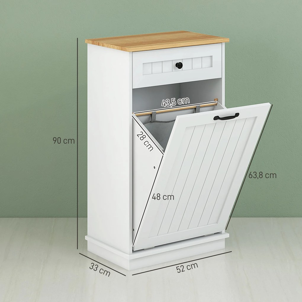 Móvel Auxiliar Casa de Banho Armário Casa de Banho com Gaveta Cesto para Roupa Móvel Casa de Banho Moderno 52x33x90 cm Branco
