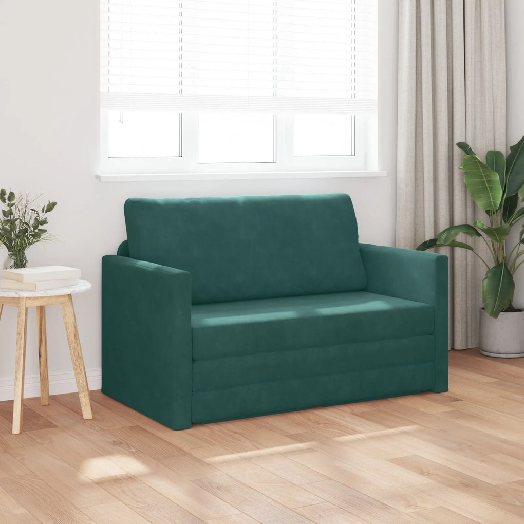 Sofá Cama de Piso 2 em 1 Verde Escuro 124x204x61 cm Veludo