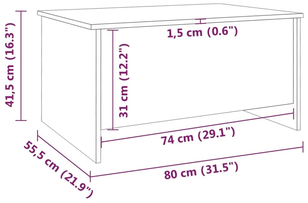 Mesa de Centro Beira Elevatória de 80 cm - Madeira Rústica - Design Mo