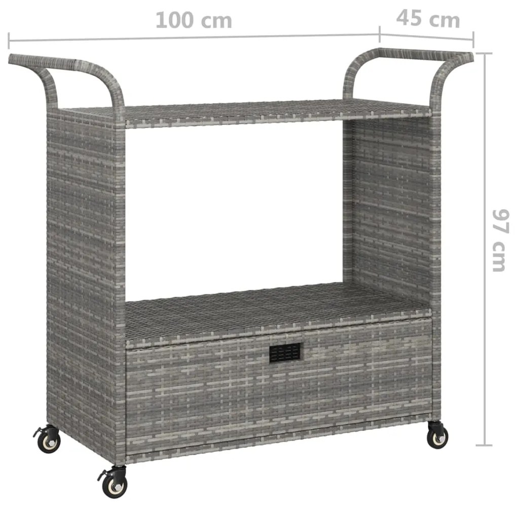 Carrinho de bar com gaveta 100x45x97 cm vime PE cinzento