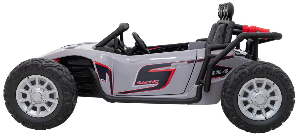 Carro elétrico para Crianças 2 Lugares Buggy Racing 5 24V Rodas Espuma EVA, assento couro ecológico Cinzento