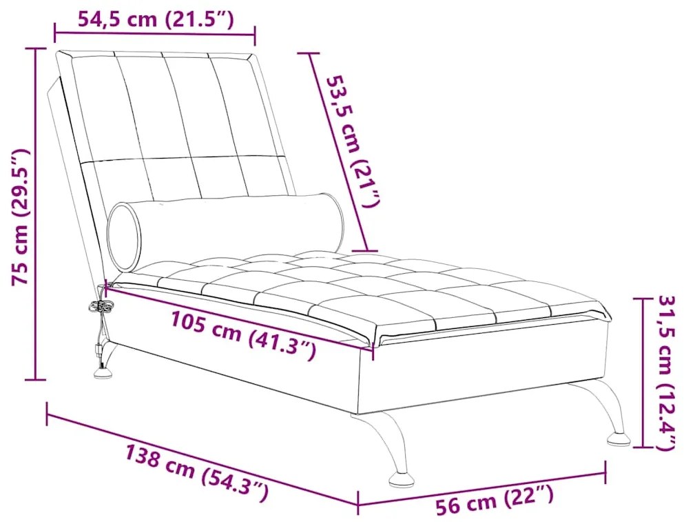 Chaise lounge de massagem com rolo tecido castanho