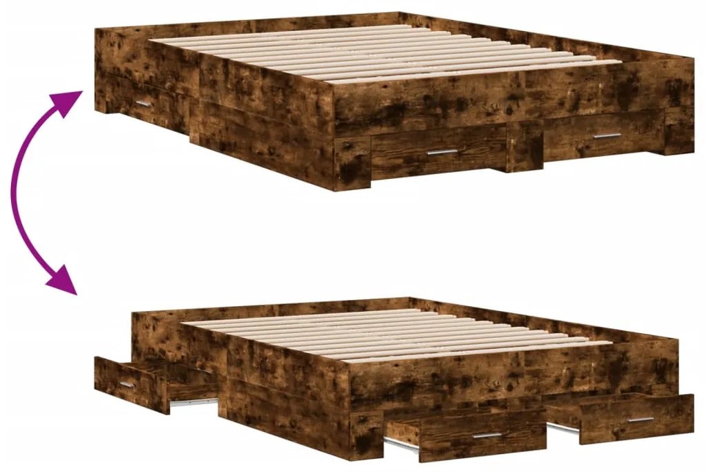 Estrutura de cama c/ gavetas derivados madeira carvalho fumado