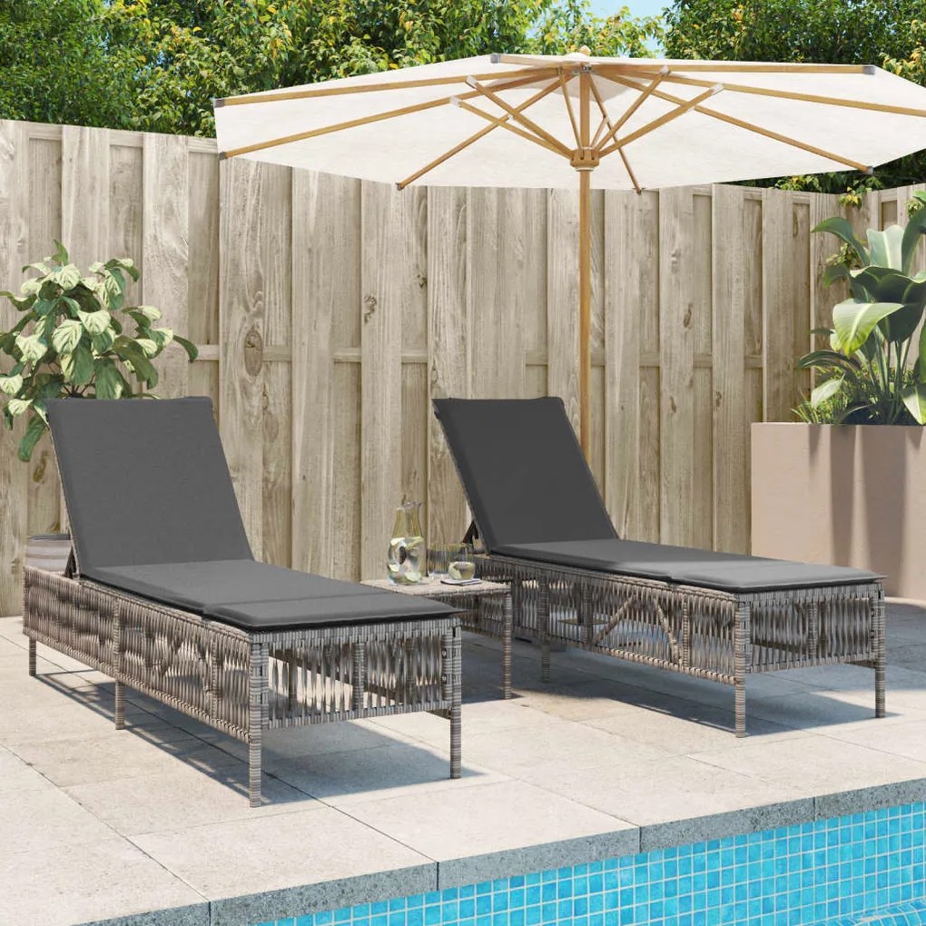 vidaXL Espreguiçadeiras com almofadões 2 pcs vime PE cinzento