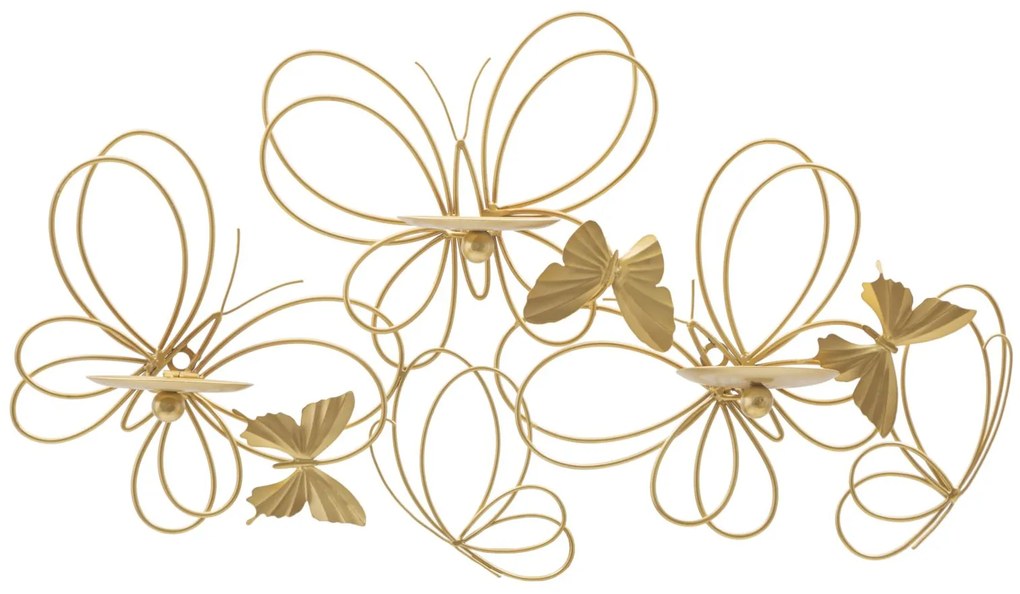 Castiçal de Parede Borboletas Dourado – 61x12x34 cm
