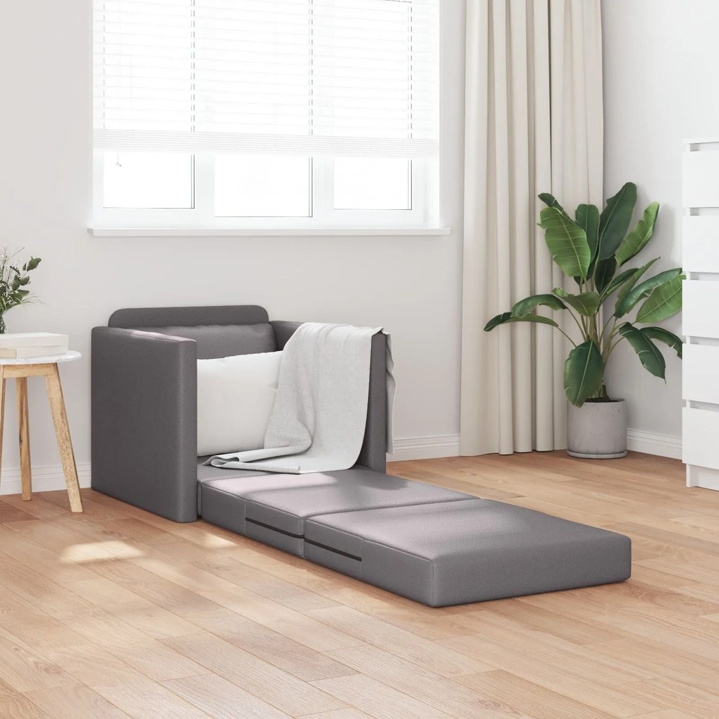 Sofá-Cama 2-em-1 Cinza 74x77x81 cm Pele Sintética