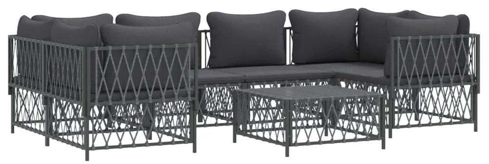 7 pcs conjunto lounge de jardim com almofadões aço antracite