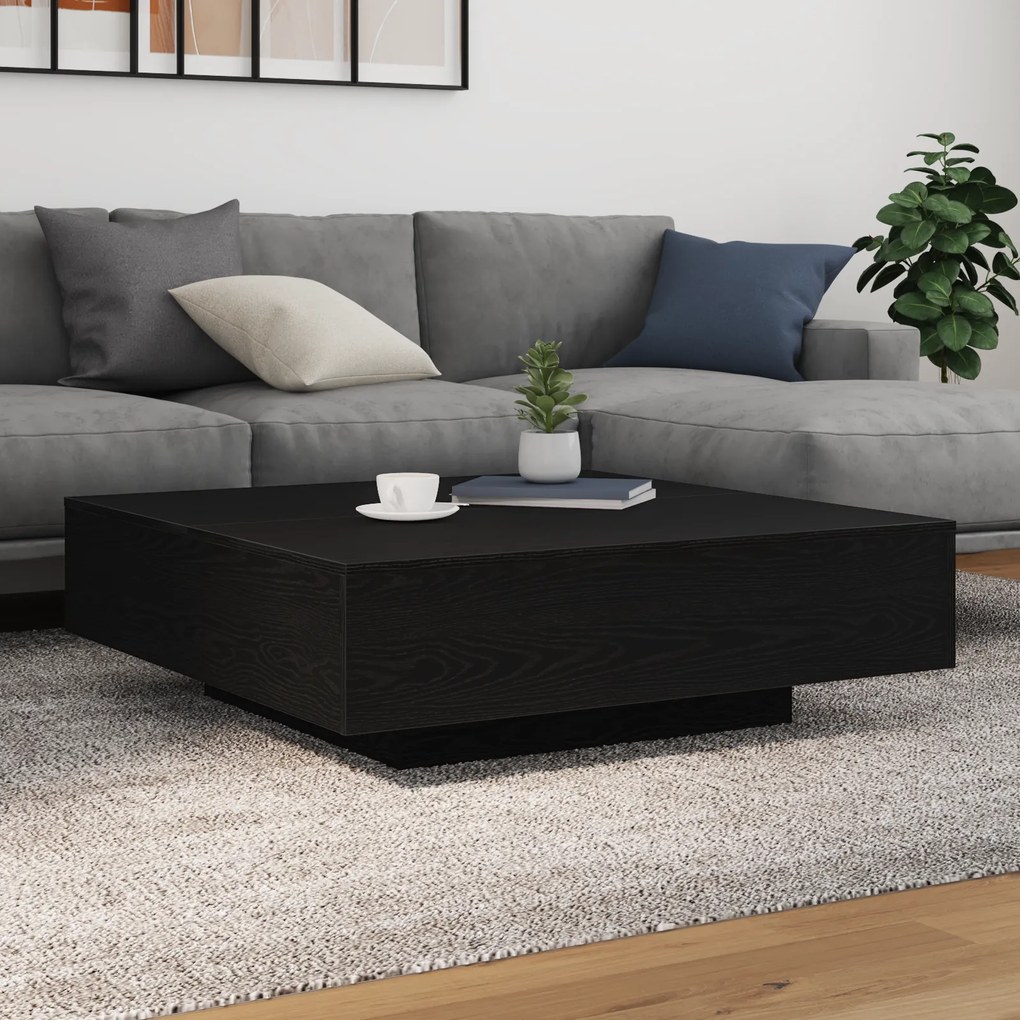 Mesa de Café vidaXL com Luzes LED Carvalho Preto 100x100x31 cm