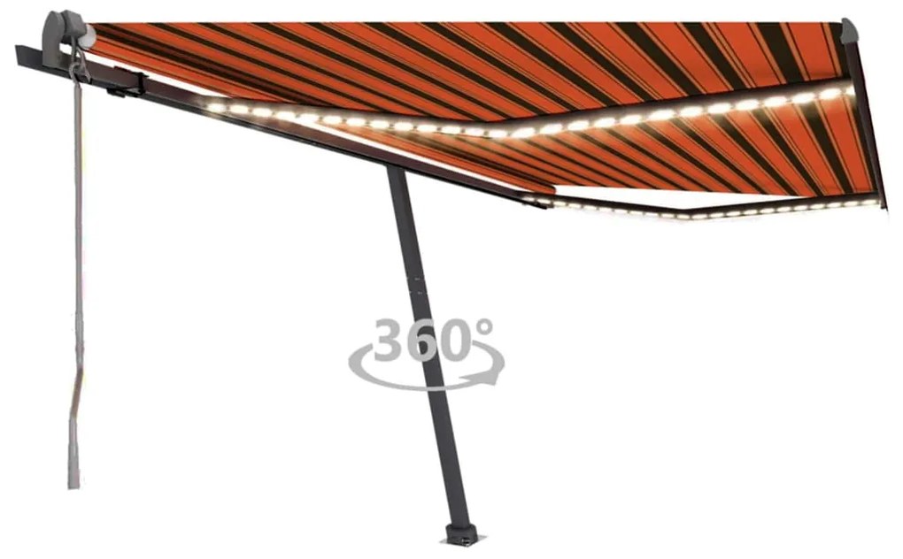 vidaXL Toldo autom. LED e sensor de vento 400x350 cm laranja/castanho