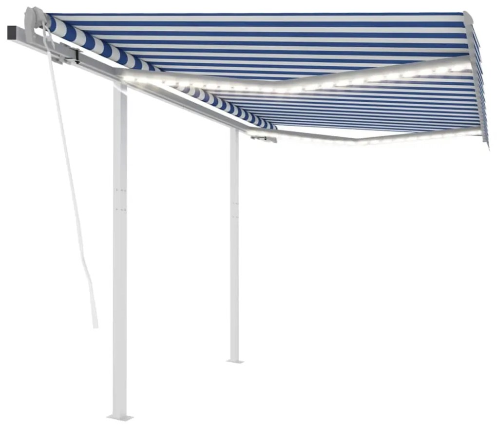 vidaXL Toldo automático LED e sensor de vento 3x2,5 m azul e branco