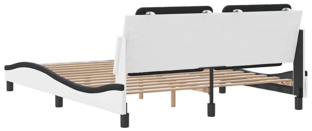 Estrutura cama c/ cabeceira 160x200 couro artif. branco/preto