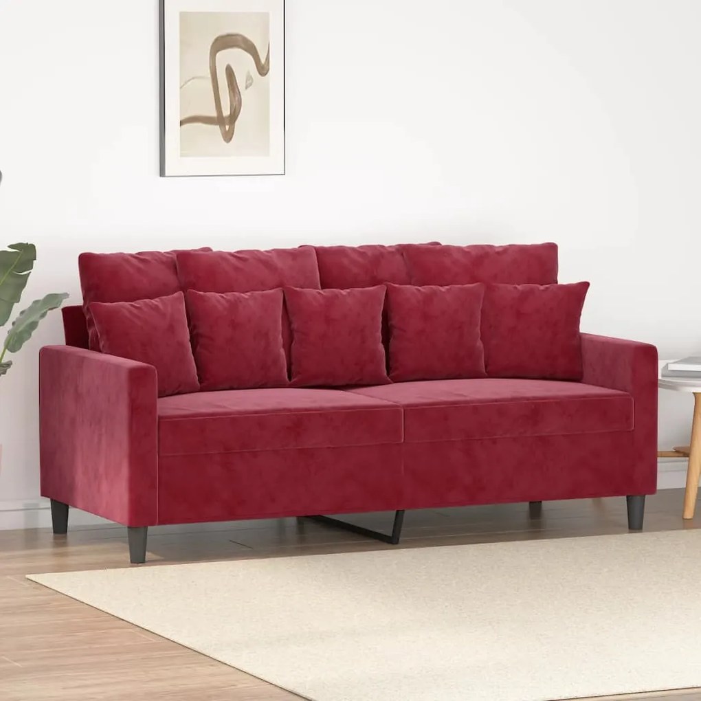 vidaXL Sofá de 2 lugares veludo 140 cm vermelho tinto