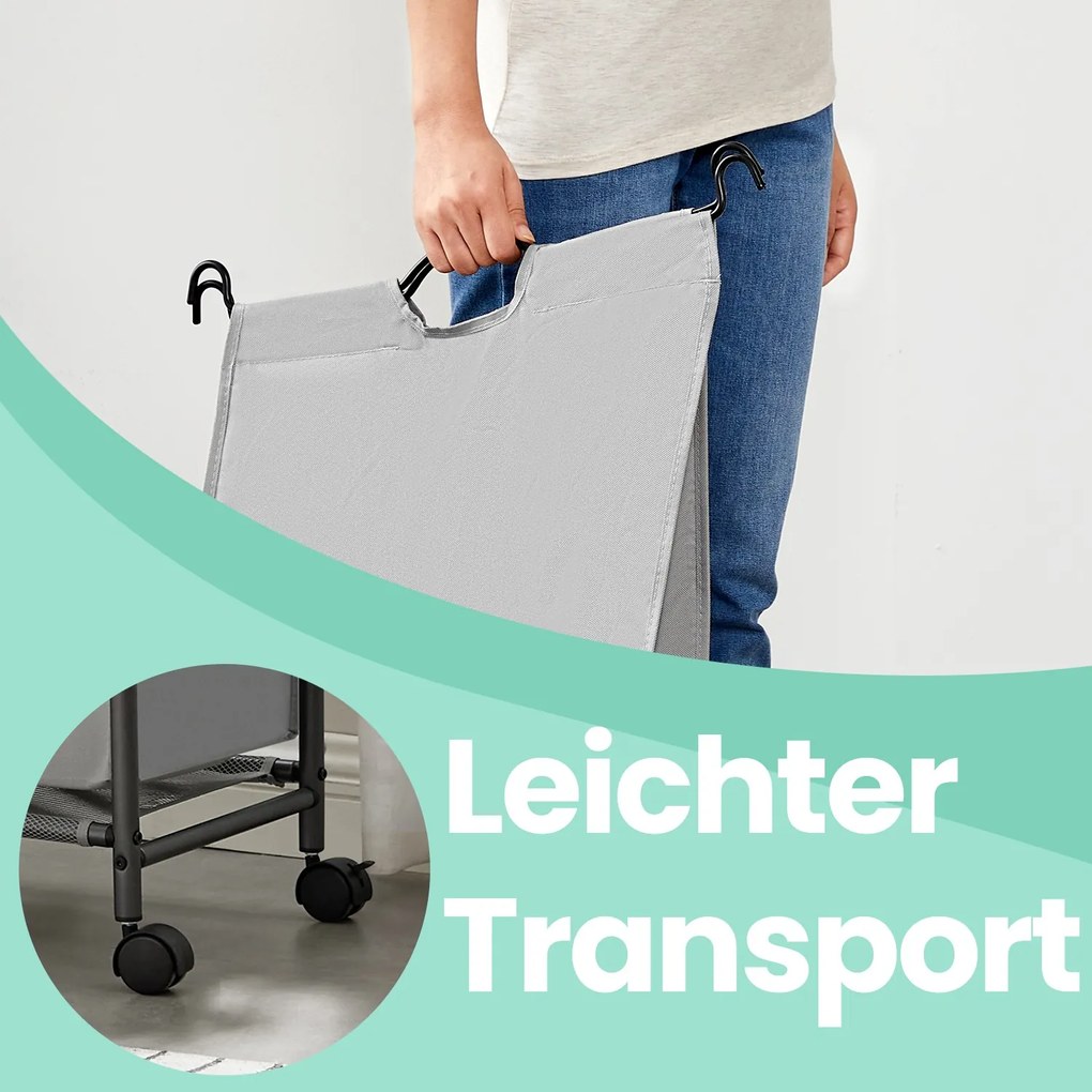 Cesto para roupa suja com rodas, 4 x 35 L, com 4 sacos removíveis 87,5 x 38,5 x 67/81 cm Cinzento