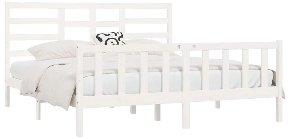 Estrutura de cama super king pinho maciço 180x200 cm branco
