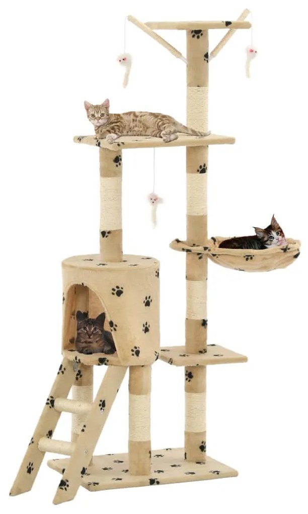 vidaXL Árvore para gatos c/postes arranhadores sisal 138 cm bege
