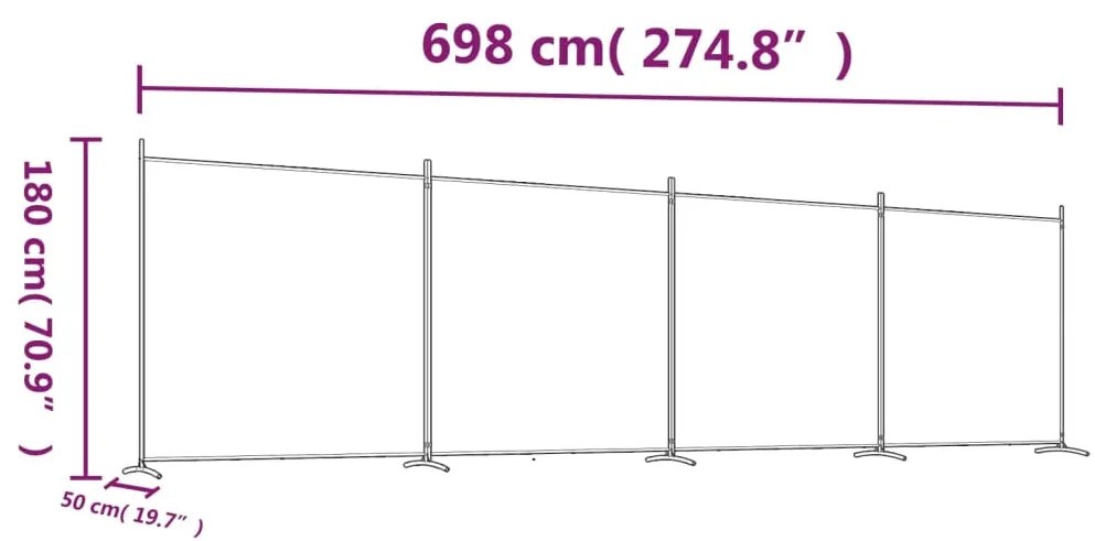 Divisória de quarto com 4 painéis 698x180 cm tecido castanho