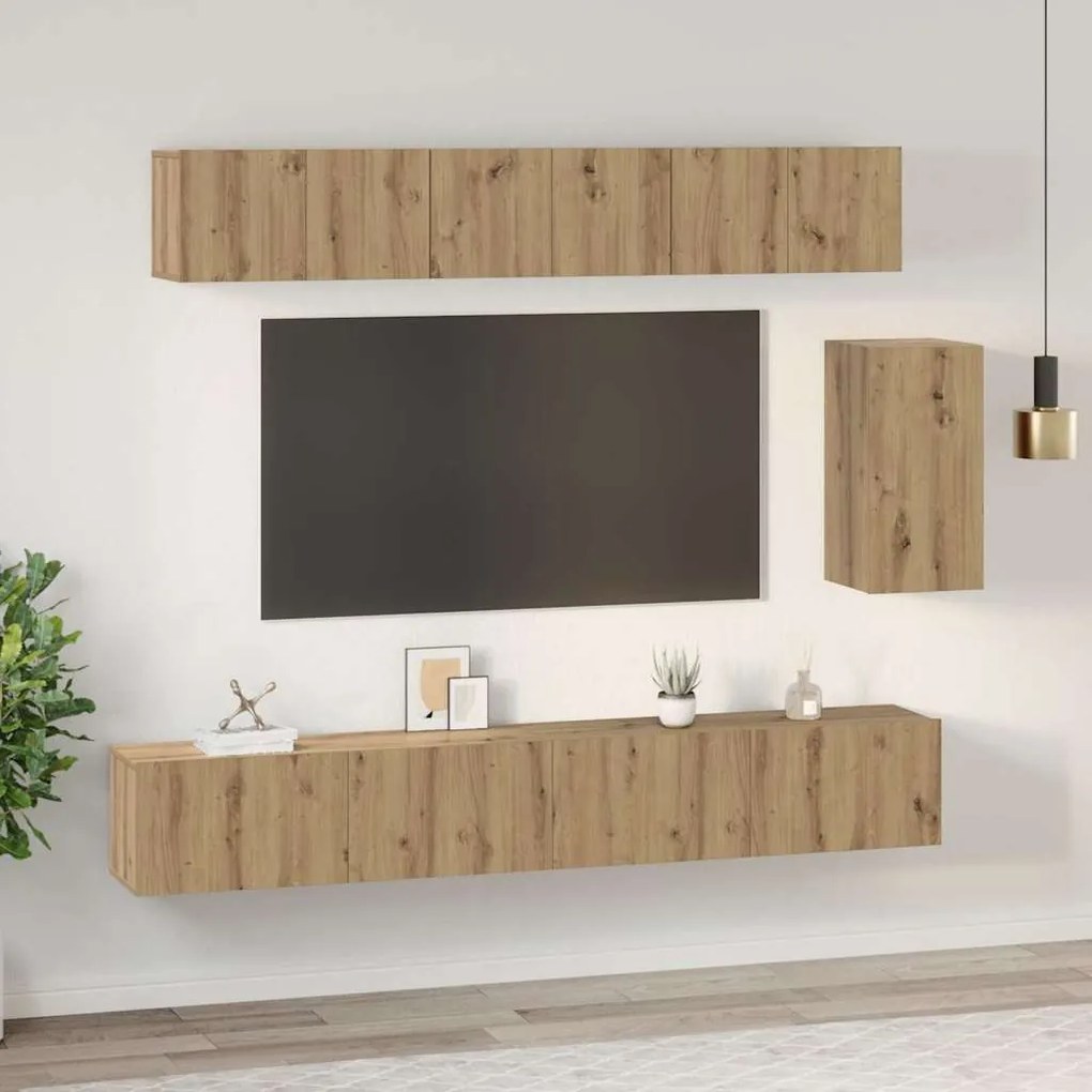 Conjunto de móvel de TV com gaveta com prateleira 6 pcs carvalho artis