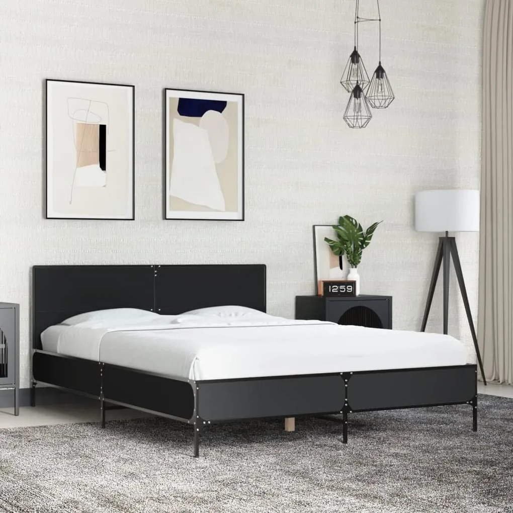 vidaXL Estrutura de cama 135x190 cm derivados de madeira/metal preto