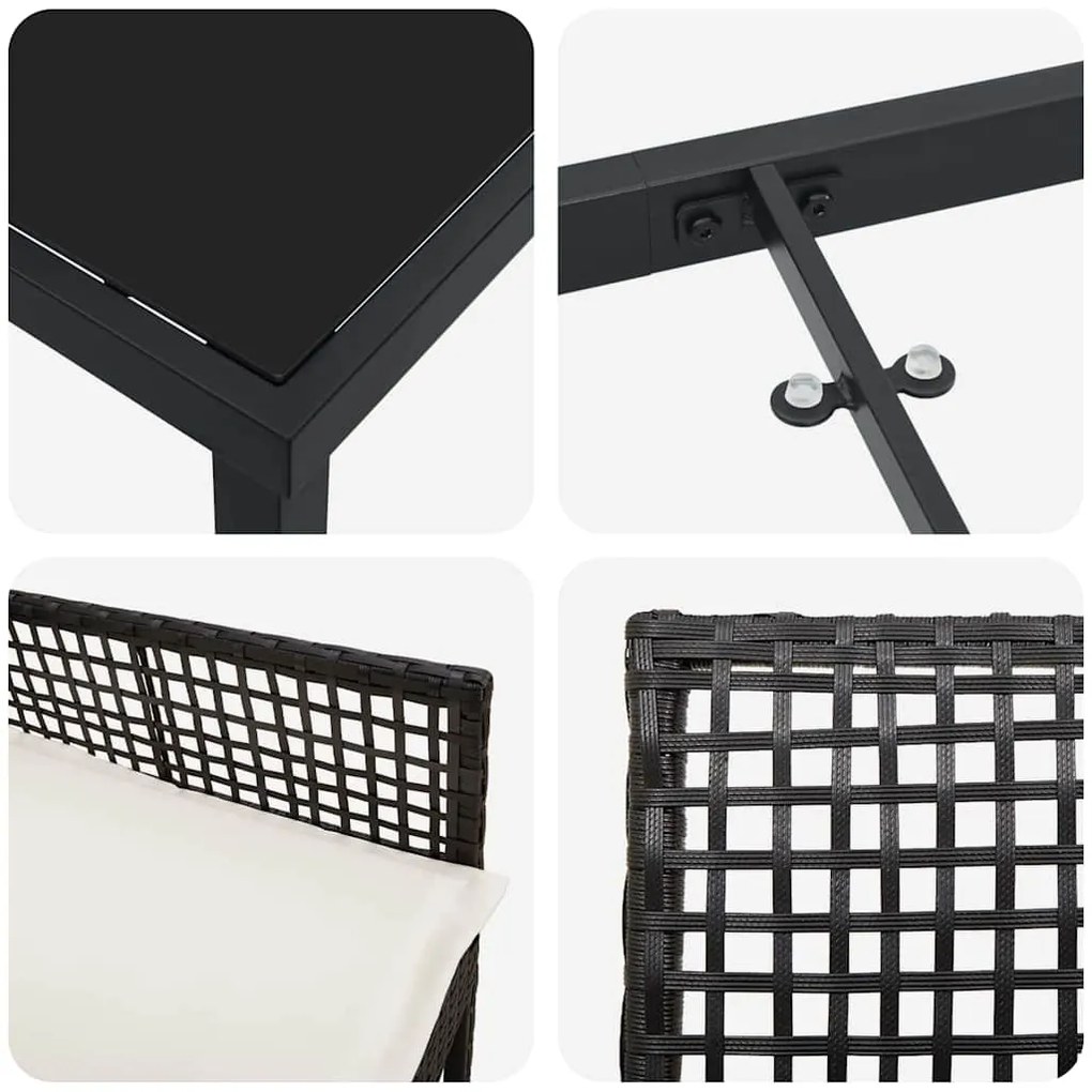 Conjunto de Jantar de 5 Peças com Almofadas Rattan Preto