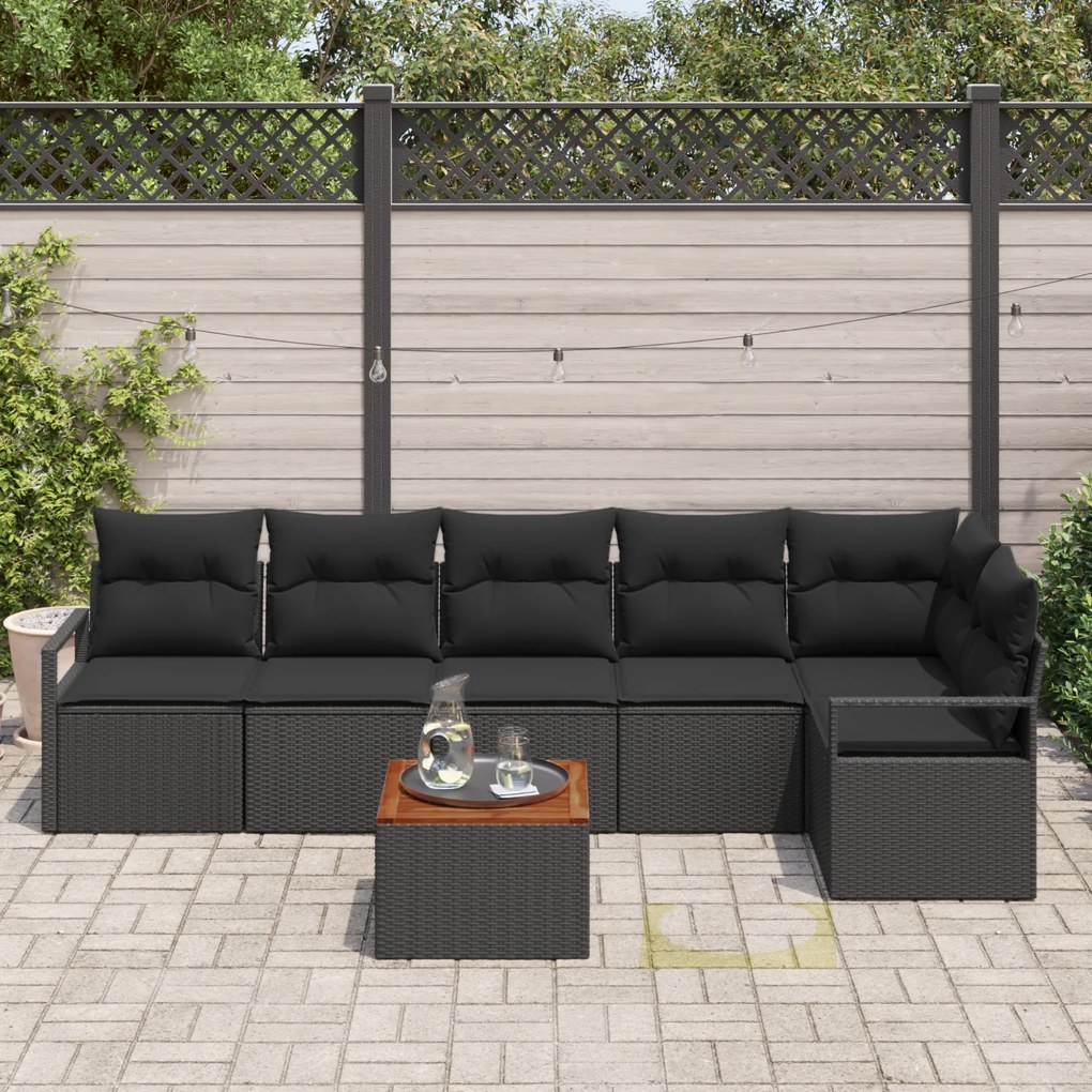 Conjunto de Sofá de Jardim vidaXL de 7 Peças com Almofadas de Vime Pre