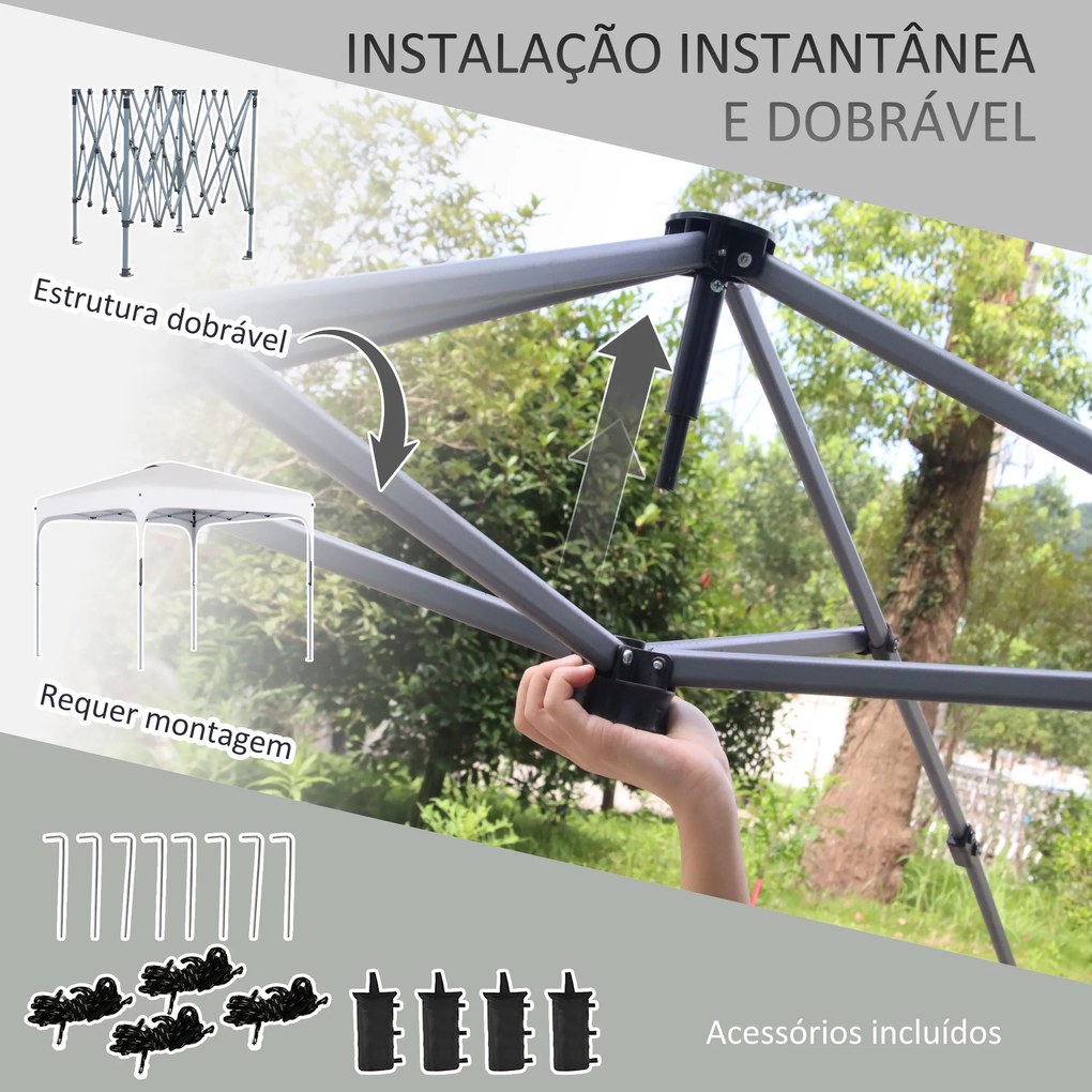 Outsunny Tenda Dobrável 2,5x2,5x2,68cm Tenda de Jardim com Proteção UV 50+ Altura Ajustável com 4 Bolsas de Areia e Bolsa de Transporte para Acampamento Festas Pátio Branco