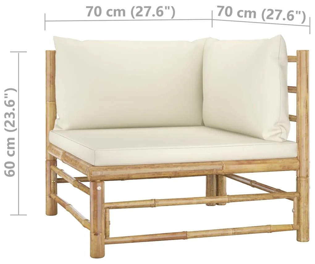 7 pcs conj. lounge p/ jardim em bambu c/ almofadões branco nata