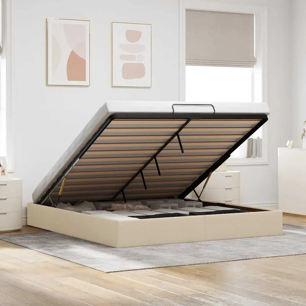 vidaXL Estrutura cama otomana sem colchão 160x200 cm tecido cor creme