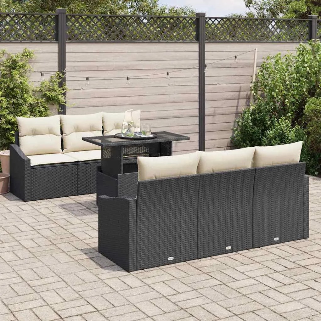 Conjunto de Sofá de Jardim de 7 Peças com Almofadas em Rattan Sintétic