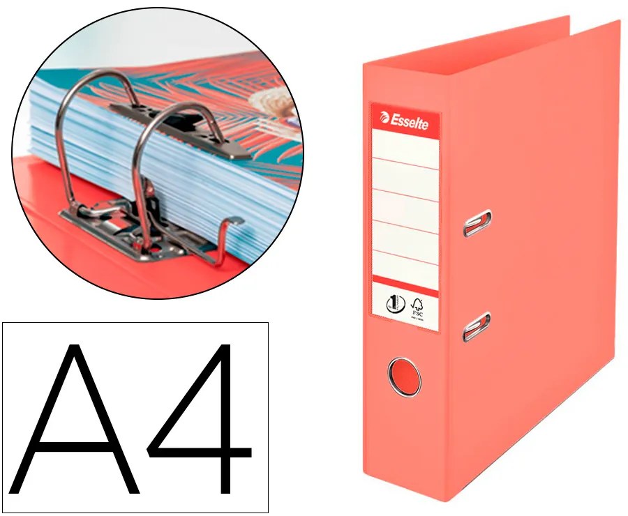 Pasta de Arquivo de Alavanca Esselte Colour Breeze Cartão Forrado Pvc Din A4 Lombada 75 mm Cor Coral