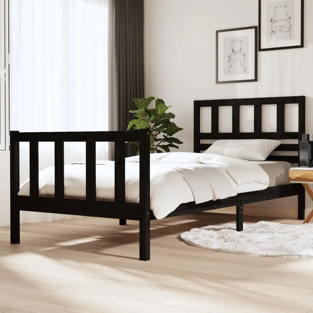 vidaXL Estrutura de cama 100x200 cm madeira maciça preto