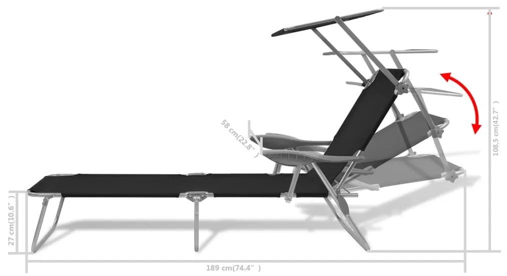 Espreguiçadeira com toldo aço preto