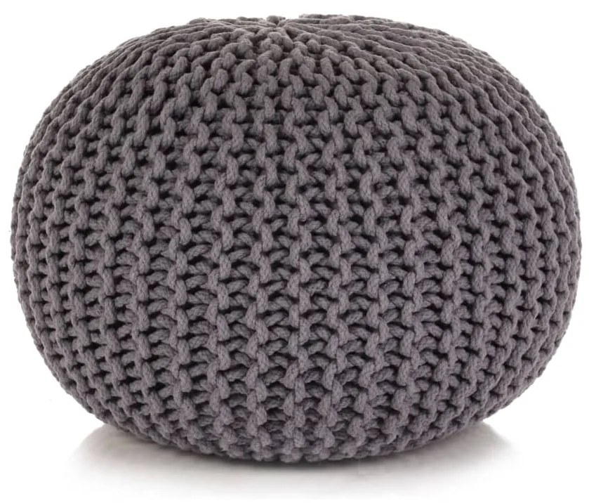 vidaXL Pufe tricotado à mão algodão 50x35 cm cinzento