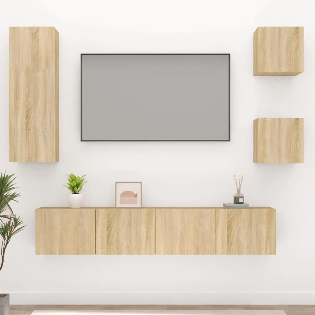 5pcs conjunto móveis de TV derivados de madeira carvalho sonoma