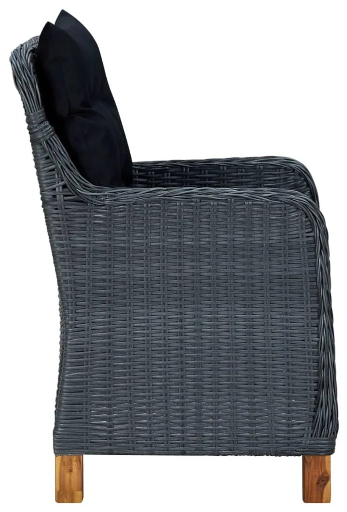 9 pcs conj. jantar exterior c/ almofadões vime PE cinza-escuro