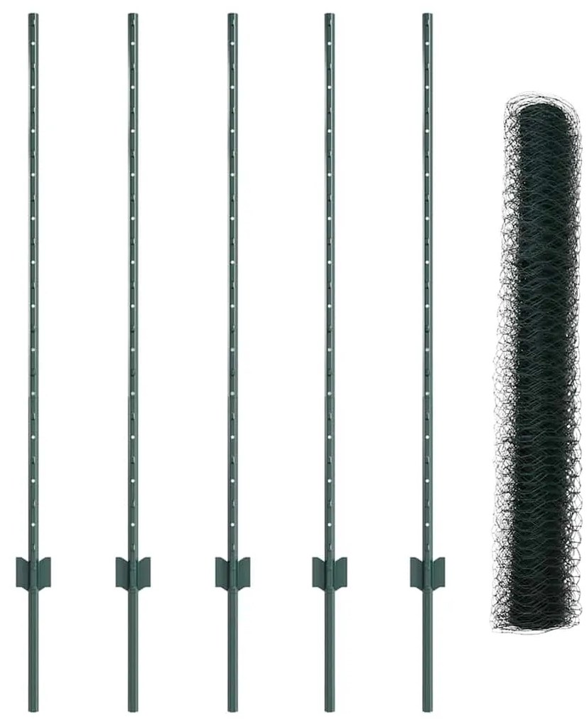 Postes para Cerca vidaXL 5 pcs U-Channel Verde 120 cm Aço