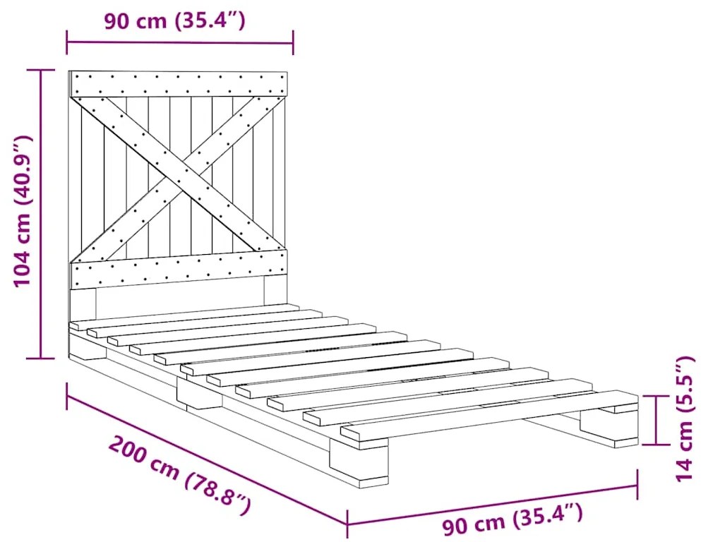 Estrutura de cama com cabeceira 90x200 cm pinho maciço