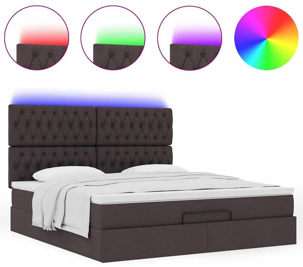 Estrutura de cama otomana com colchão tecido castanho escuro