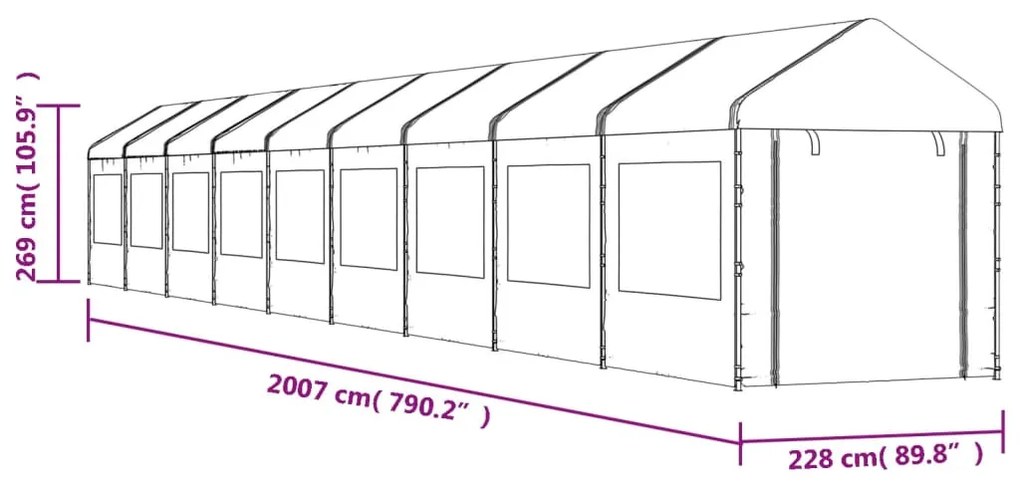 Gazebo com telhado 20,07x2,28x2,69 m polietileno branco